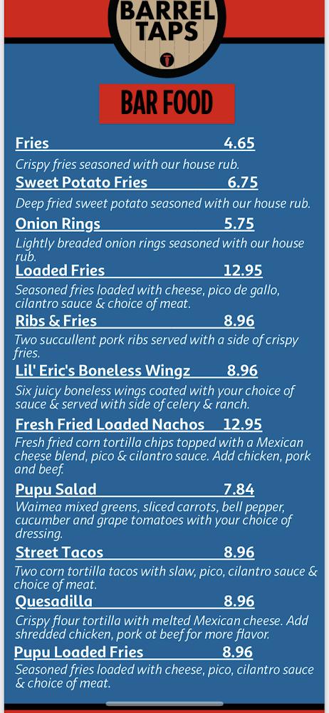 The Barrel Taps Waimea Menu image 1